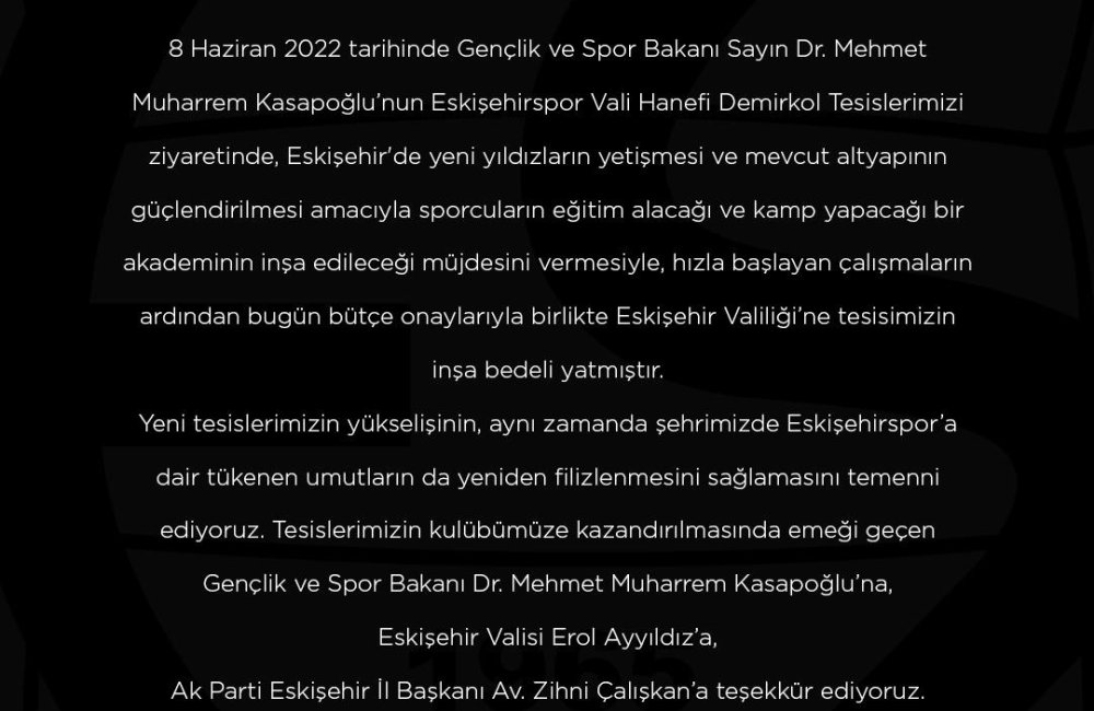 Altyapı Tesisimizin İnşası Hakkında Bilgilendirme ve Teşekkür