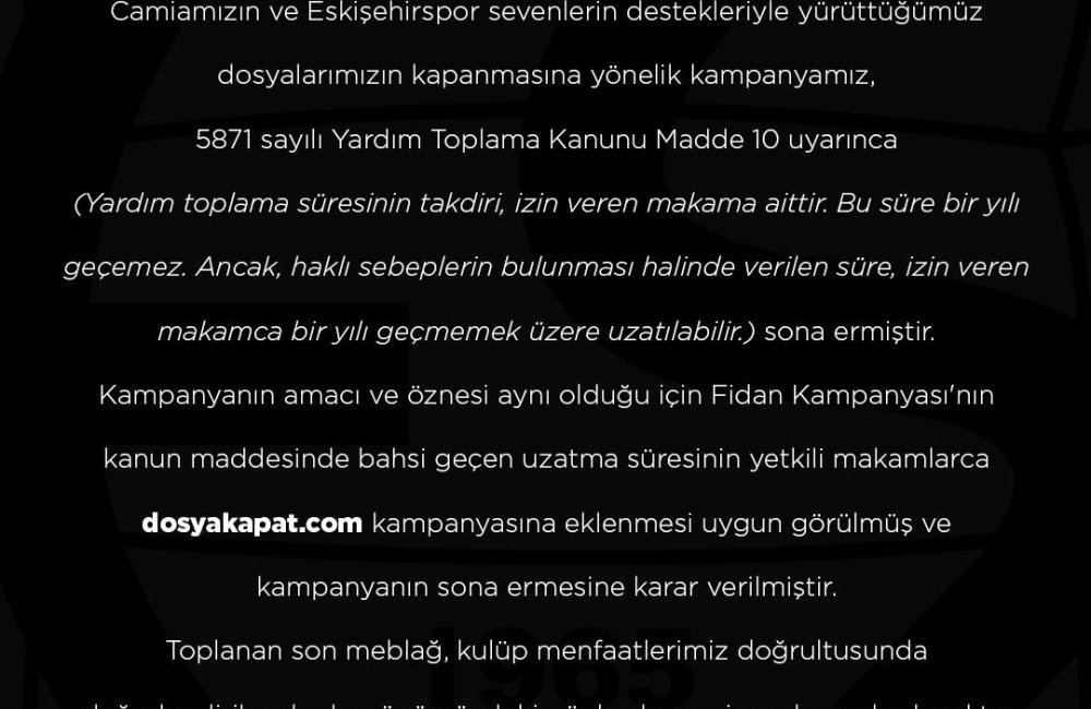 Dosya Kapat Kampanyamızla İlgili Kamuoyuna Duyuru